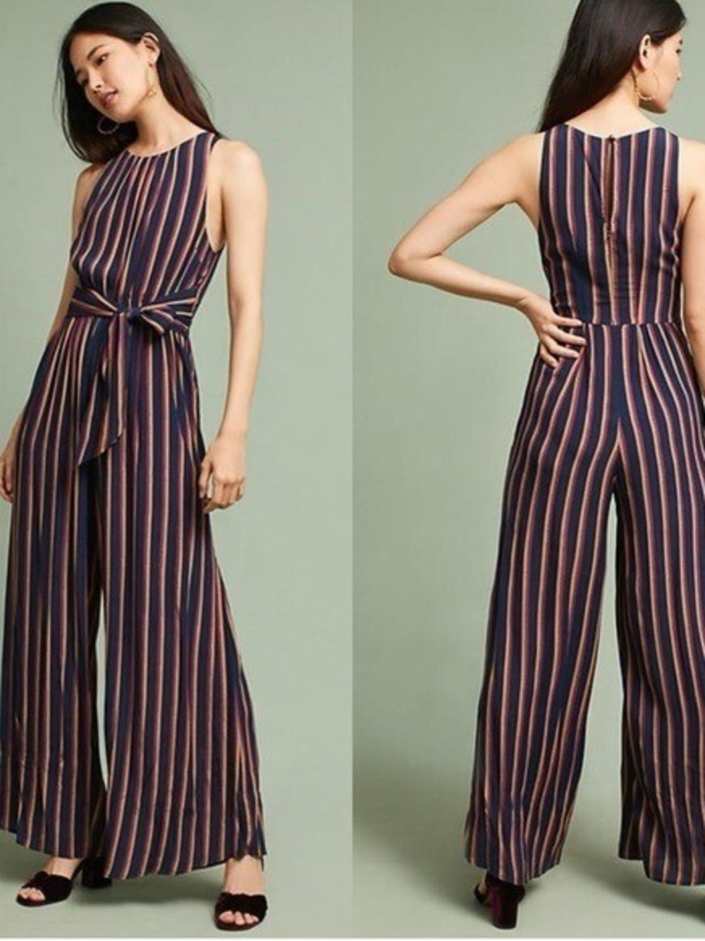Plenty by Tracy Reese Striped Tie-Front Wide Leg Jumpsuit Size XS